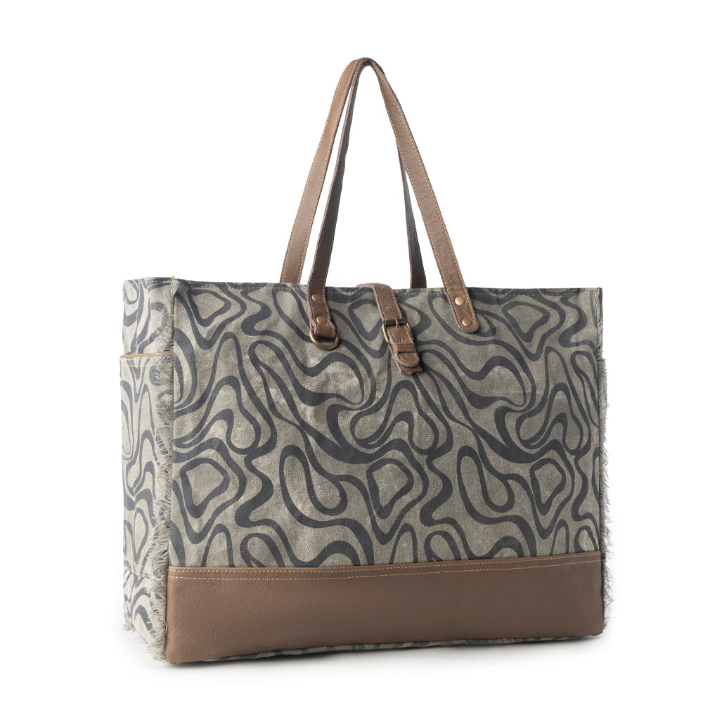 Myra Riverbed Trail Weekender Bag for Women in olive with vintage print detail Myra USA