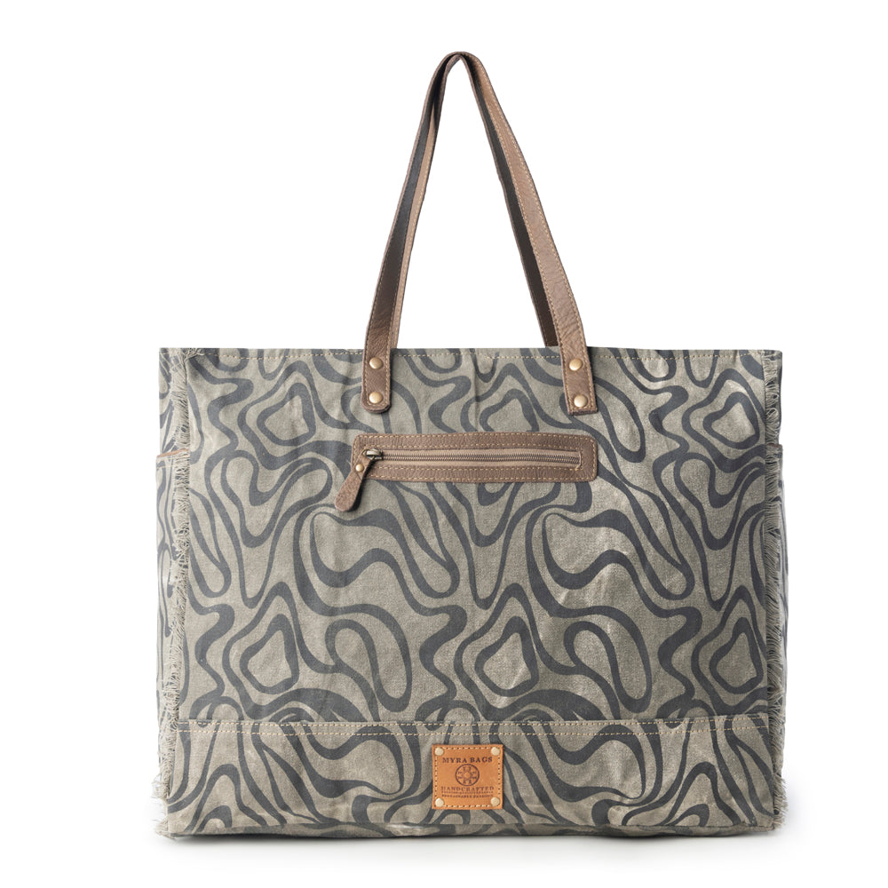 Myra Riverbed Trail Weekender Bag for Women in olive with vintage print detail Myra USA