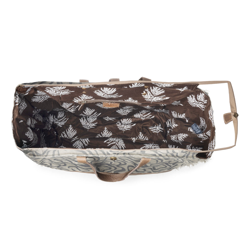 Myra Riverbed Trail Weekender Bag for Women in olive with vintage print detail Myra USA