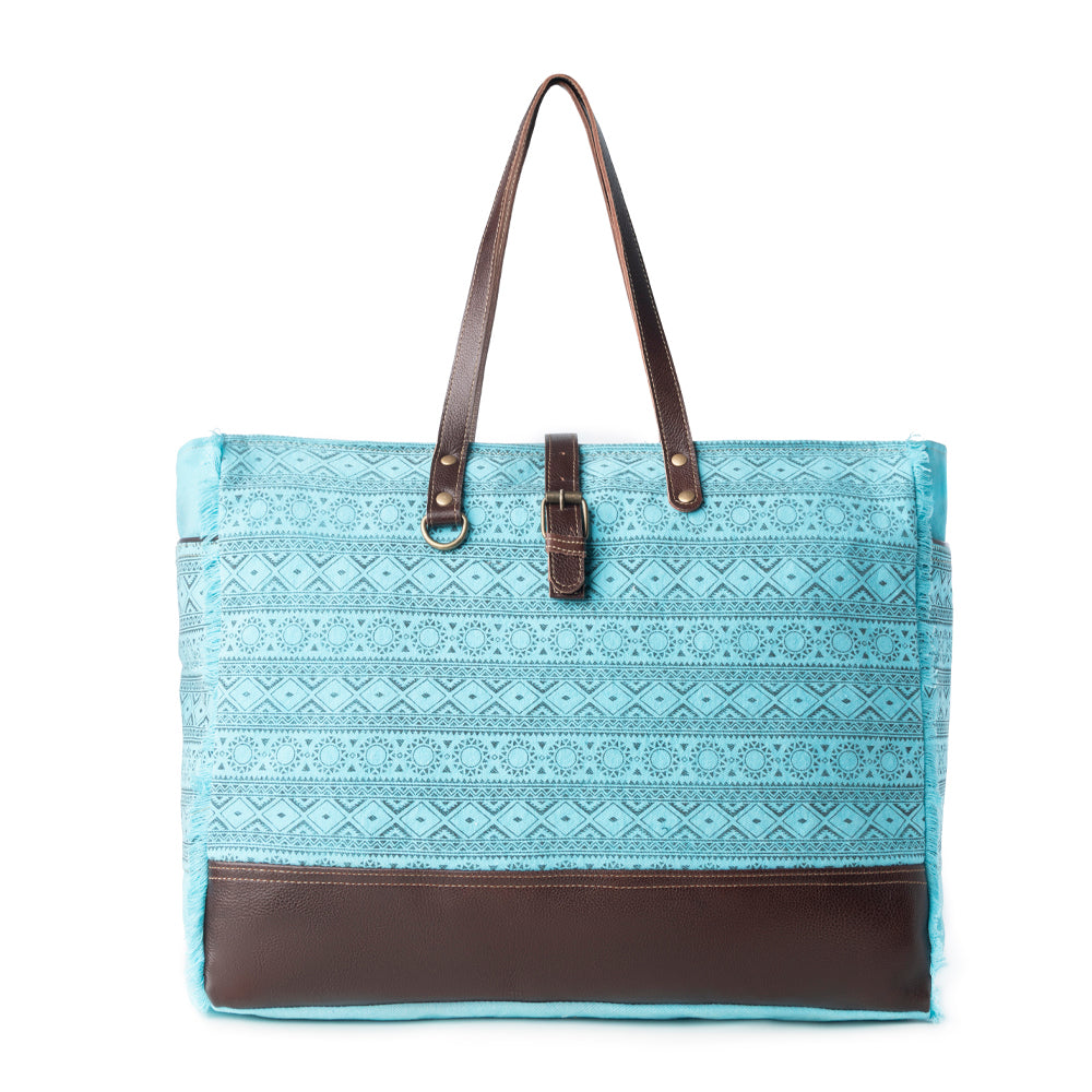 Myra Aztec Sky Western Weekender Bag for Women in turquoise with print detail Myra USA