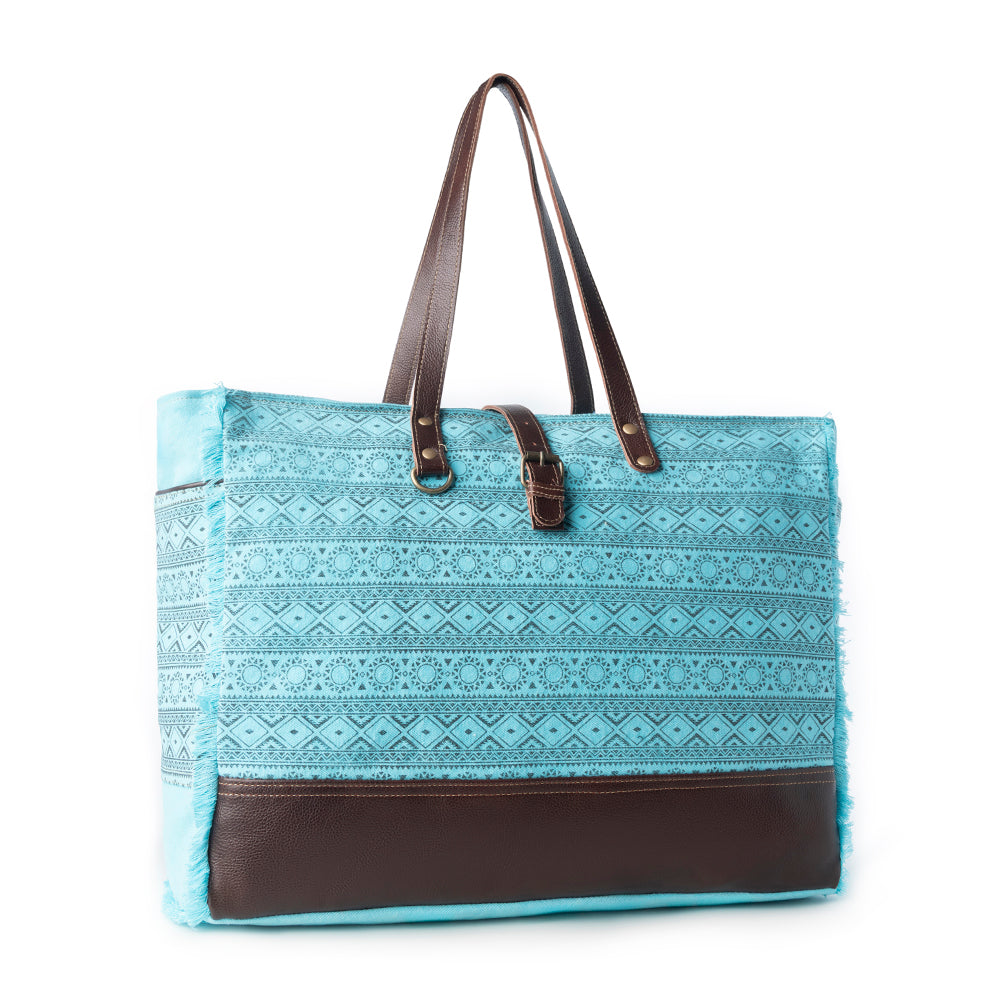 Myra Aztec Sky Western Weekender Bag for Women in turquoise with print detail Myra USA
