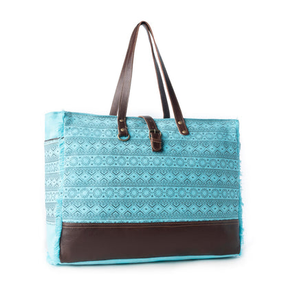 Myra Aztec Sky Western Weekender Bag for Women in turquoise with print detail Myra USA