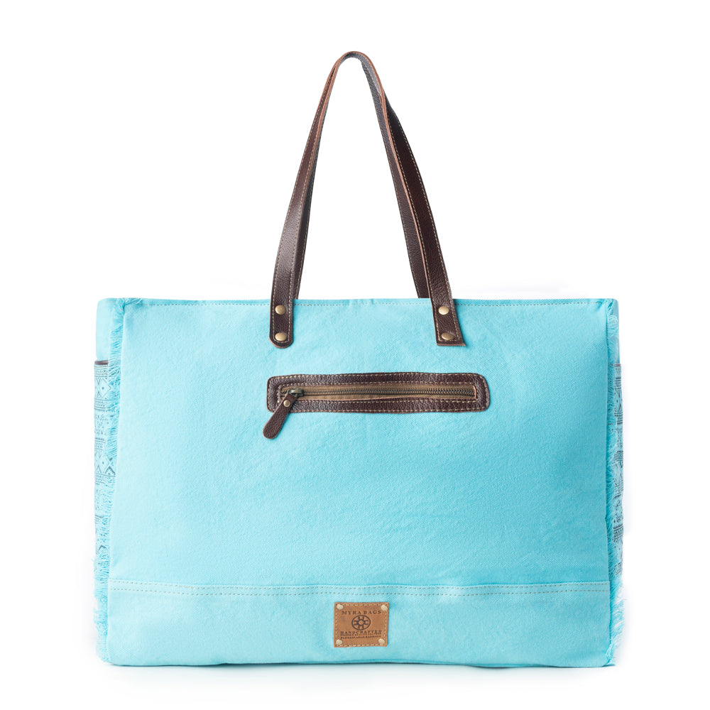 Myra Aztec Sky Western Weekender Bag for Women in turquoise with print detail Myra USA