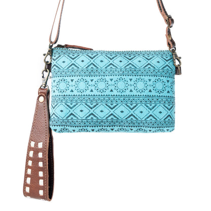 Myra Aztec Sky Cotton Belt Bag for Women in turquoise with leather detail Myra USA