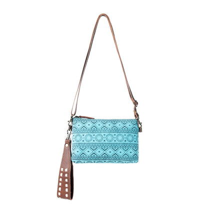 Myra Aztec Sky Cotton Belt Bag for Women in turquoise with leather detail Myra USA