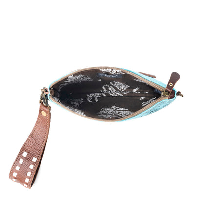 Myra Aztec Sky Cotton Belt Bag for Women in turquoise with leather detail Myra USA