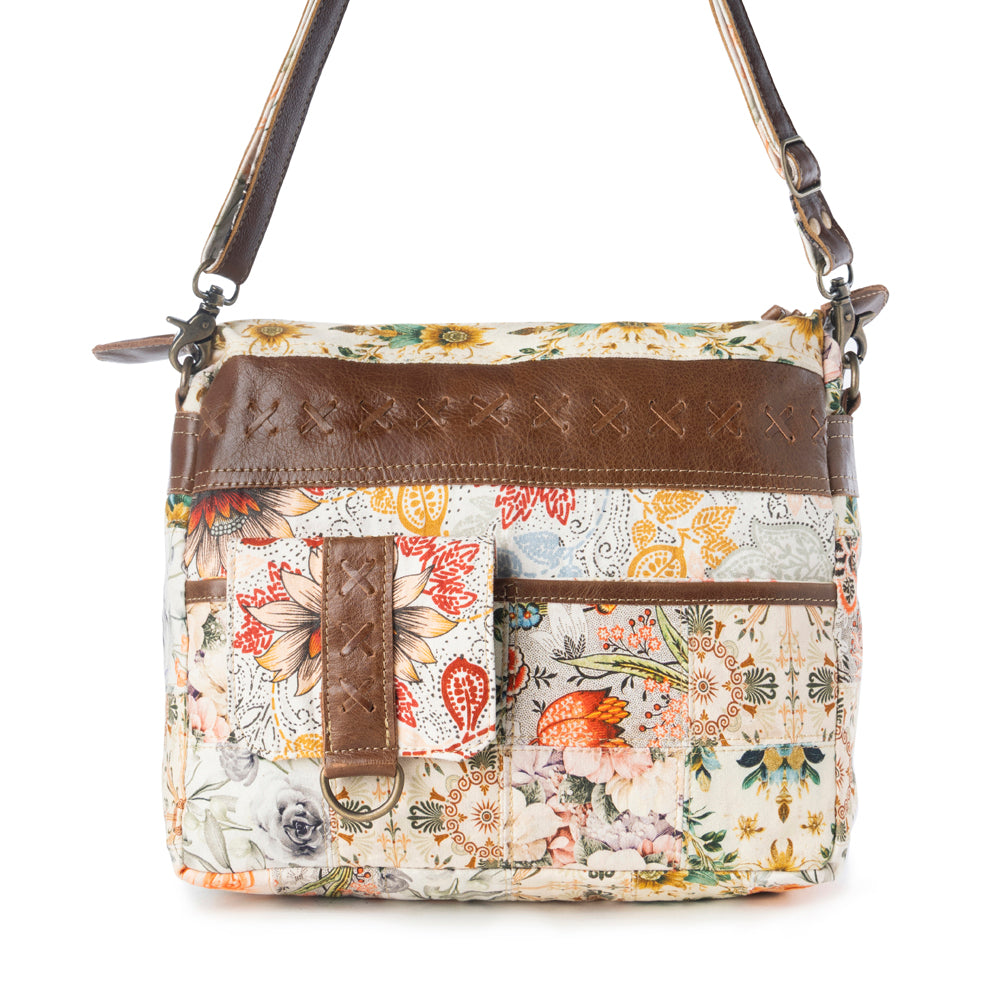 Myra Posy Mesa upcycled canvas Bag for Women in beige with floral detail Myra USA