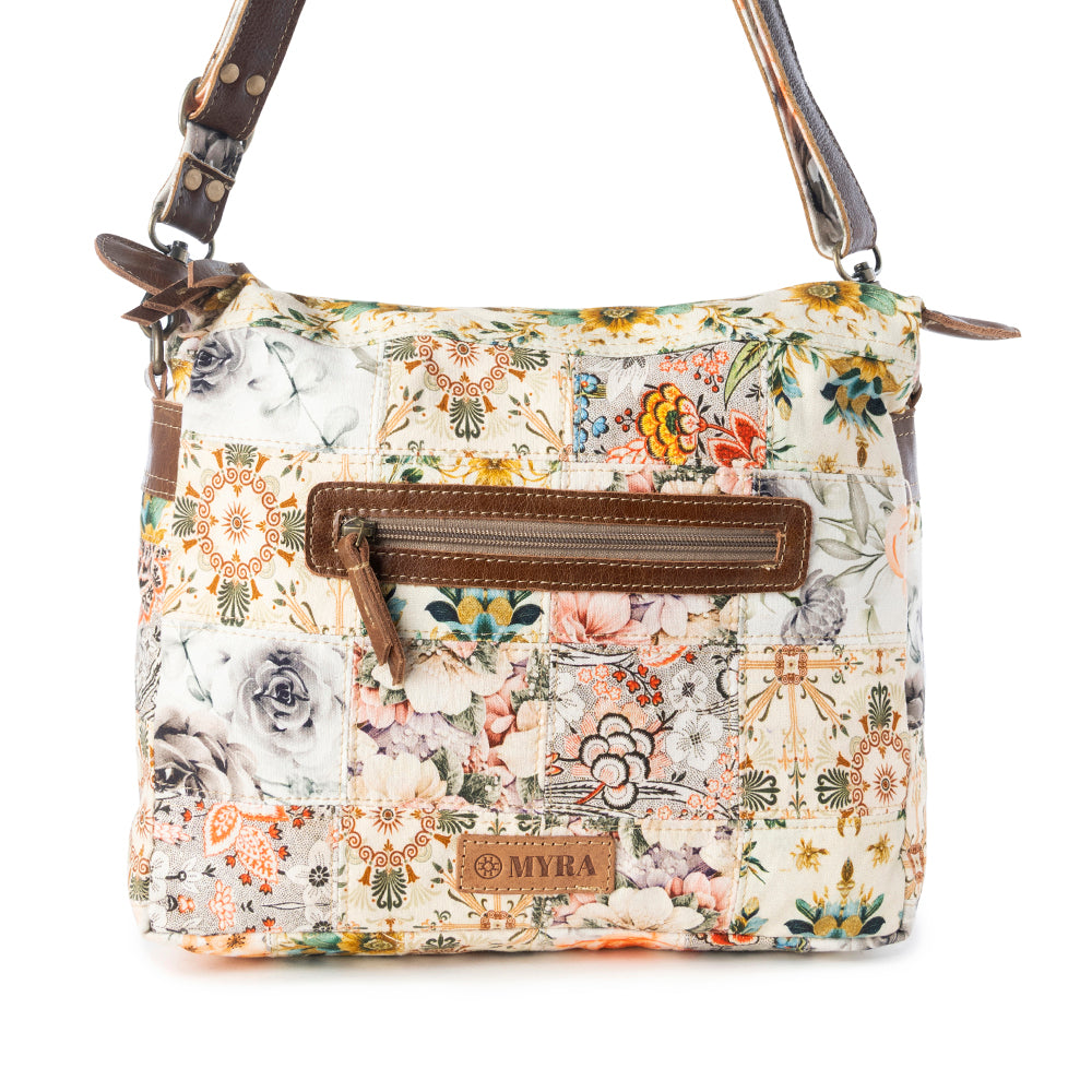 Myra Posy Mesa upcycled canvas Bag for Women in beige with floral detail Myra USA