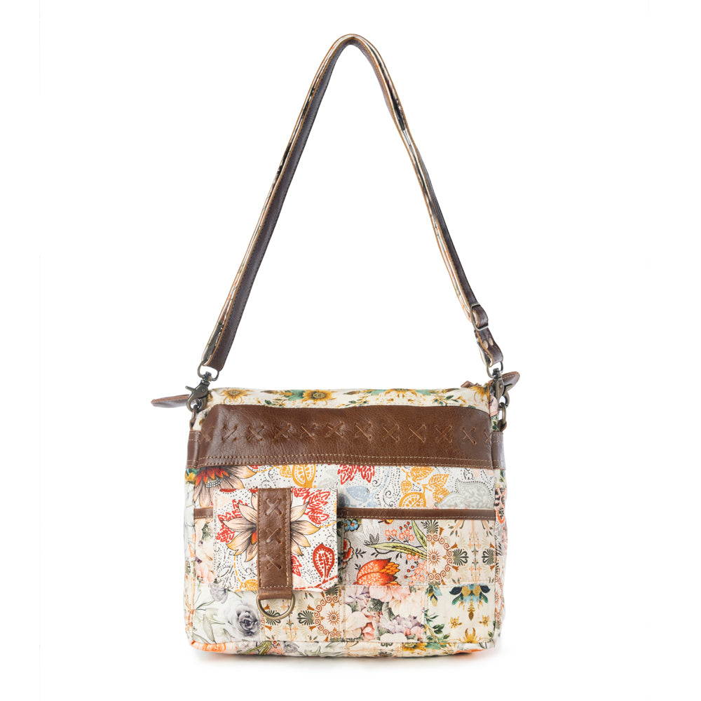 Myra Posy Mesa upcycled canvas Bag for Women in beige with floral detail Myra USA