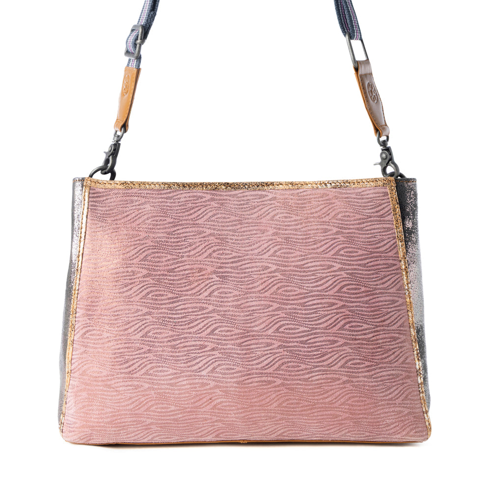 Myra Rosemist Leather Bag for Women in pink with textured detail and shoulder strap Myra USA