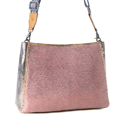 Myra Rosemist Leather Bag for Women in pink with textured detail and shoulder strap Myra USA