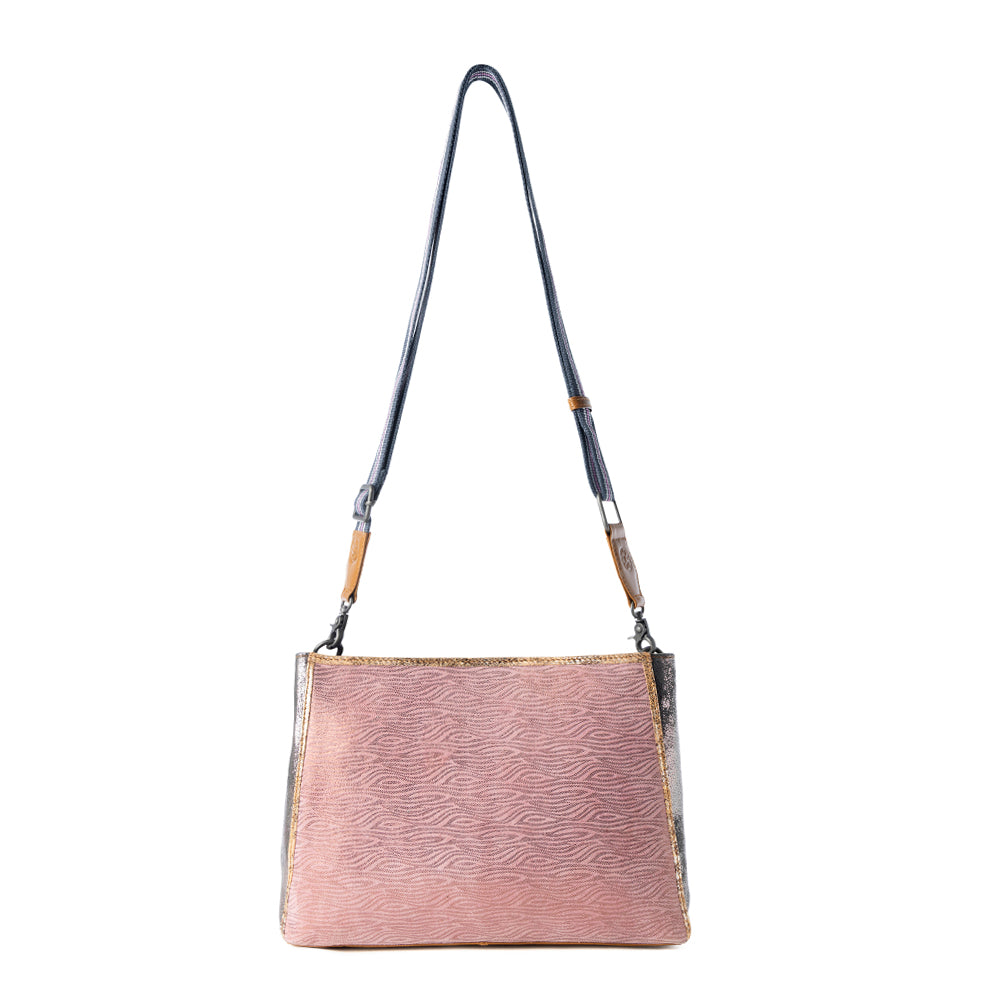 Myra Rosemist Leather Bag for Women in pink with textured detail and shoulder strap Myra USA