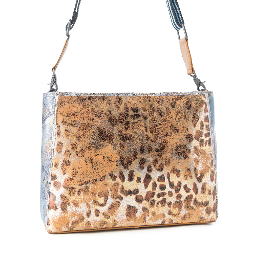Myra Safari Glow Leather Bag for Women in Brown with metallic detail and shoulder strap Myra USA
