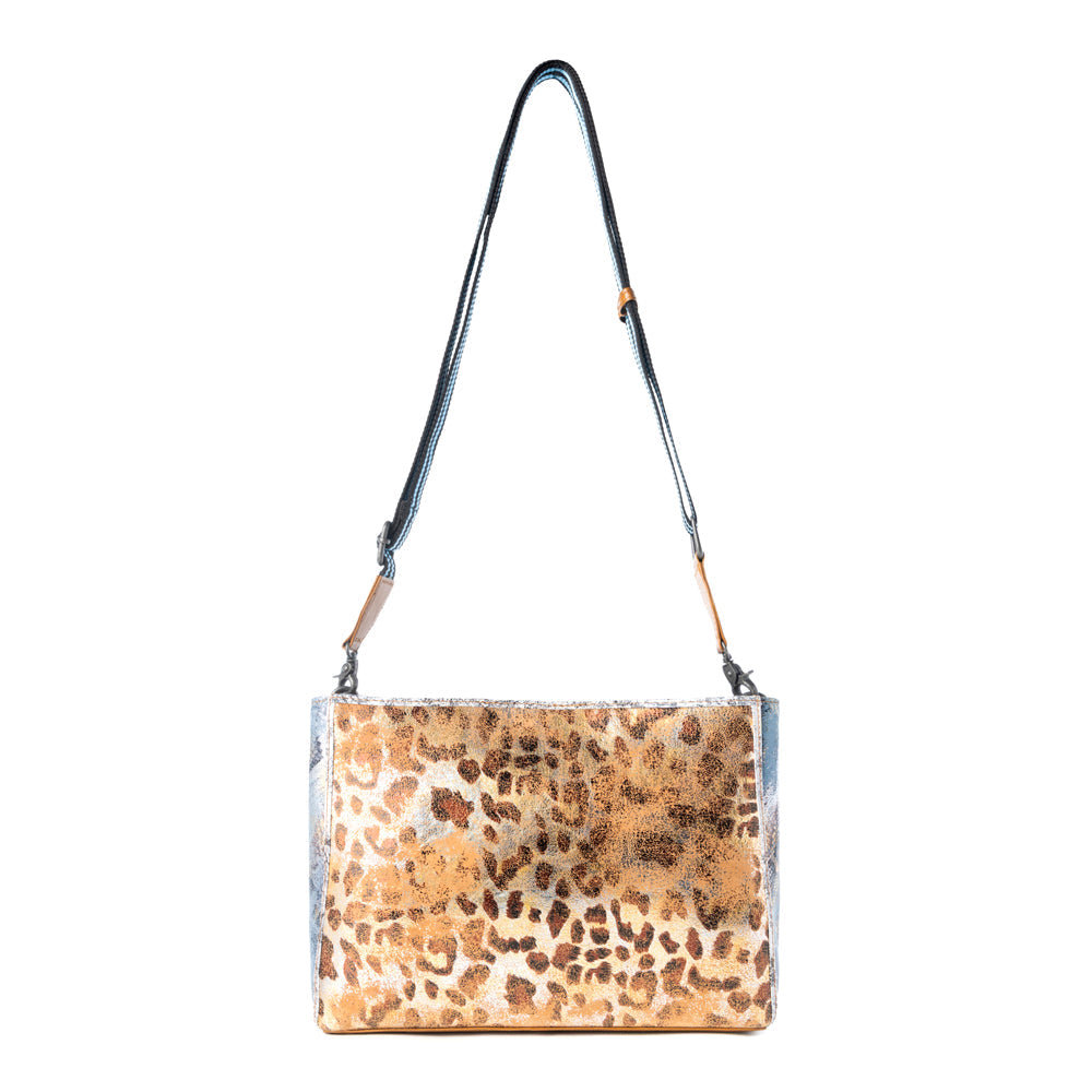 Myra Safari Glow Leather Bag for Women in Brown with metallic detail and shoulder strap Myra USA