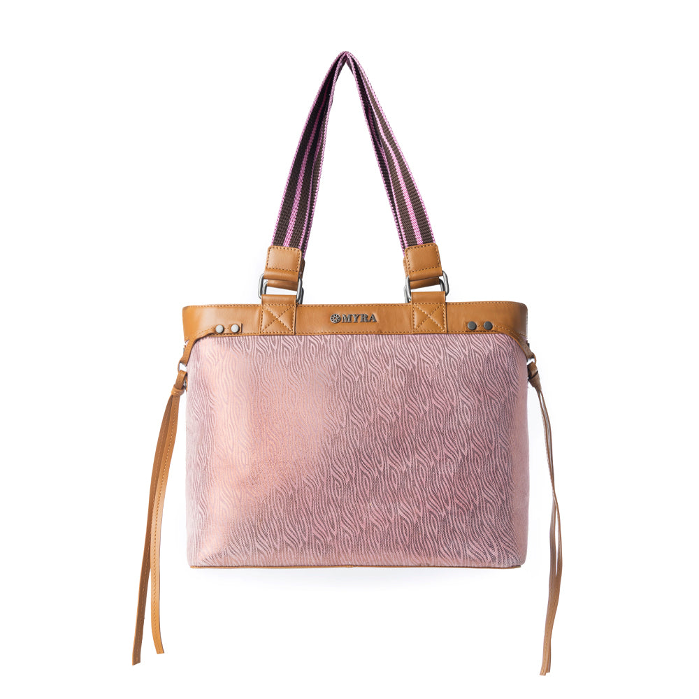 Myra Sweetbriar Leather Tote Bag for Women in pink with textured detail and shoulder strap Myra USA