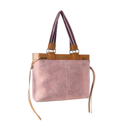 Myra Sweetbriar Leather Tote Bag for Women in pink with textured detail and shoulder strap Myra USA