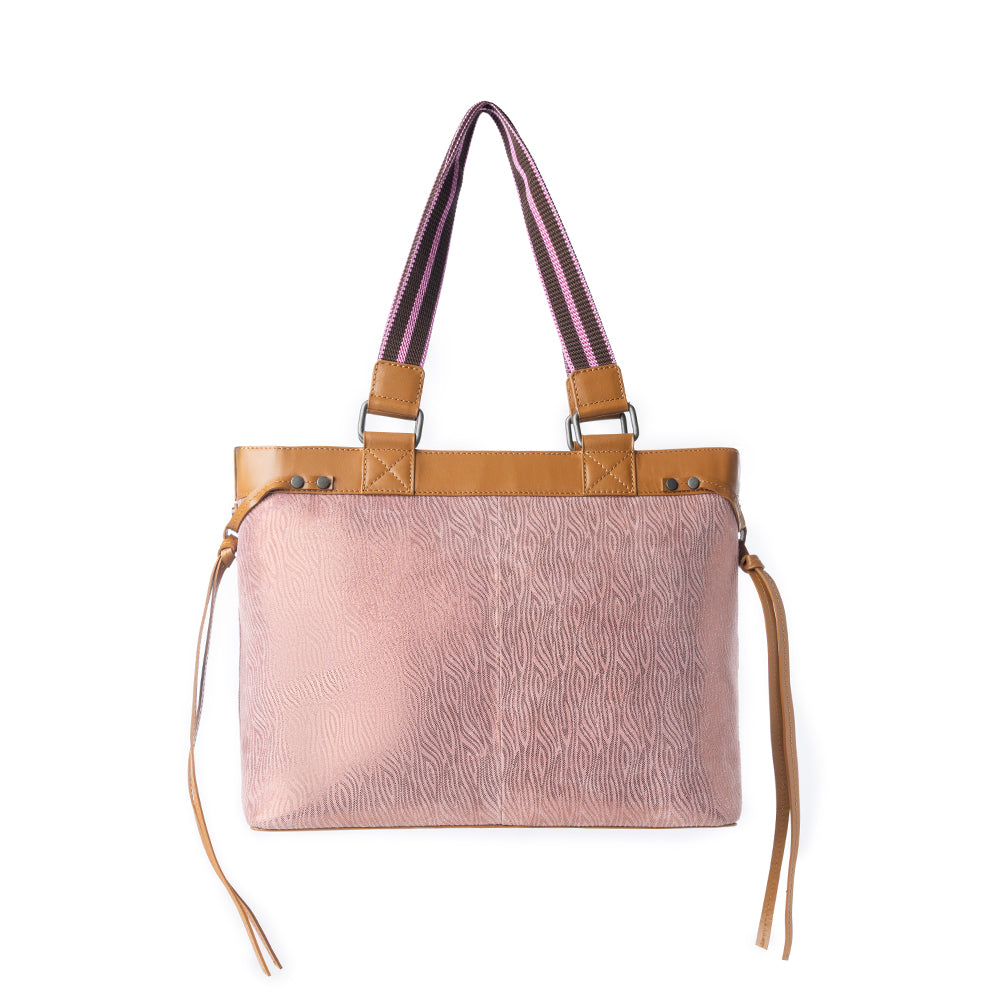 Myra Sweetbriar Leather Tote Bag for Women in pink with textured detail and shoulder strap Myra USA