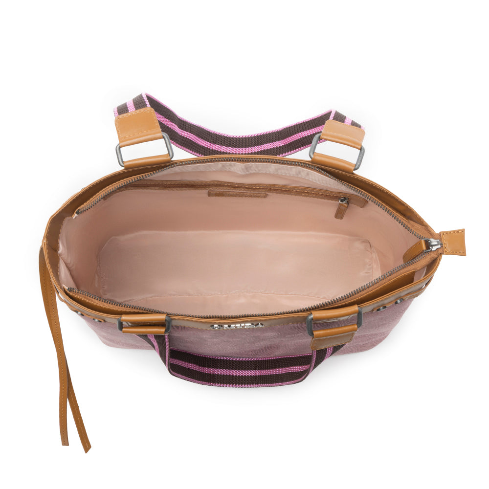 Myra Sweetbriar Leather Tote Bag for Women in pink with textured detail and shoulder strap Myra USA