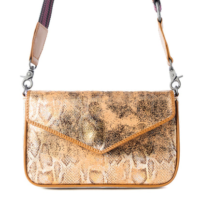 Myra Wild Print Leather Bag for Women in Golden with snake print detail and shoulder strap Myra USA