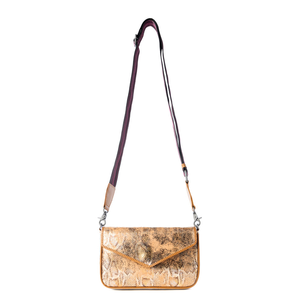 Myra Wild Print Leather Bag for Women in Golden with snake print detail and shoulder strap Myra USA