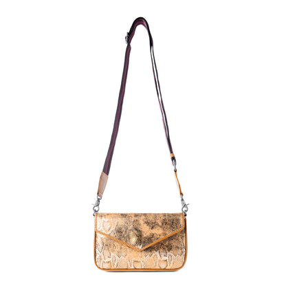 Myra Wild Print Leather Bag for Women in Golden with snake print detail and shoulder strap Myra USA
