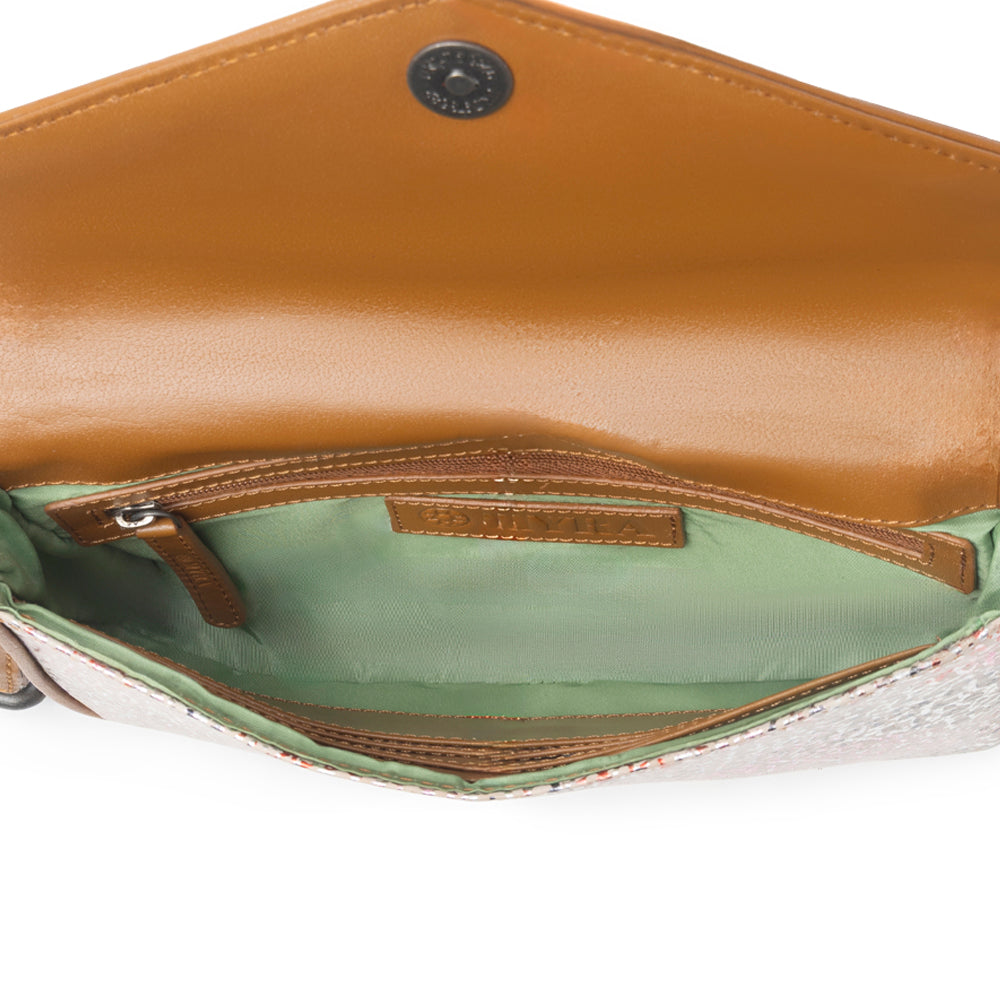 Myra Wild Print Leather Bag for Women in cream with textured detail and shoulder strap Myra USA