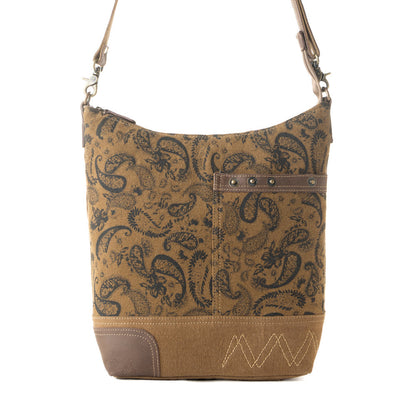 Myra Wild Paisley upcycled canvas concealed Carry Bag for Women in olive with vintage print Myra USA