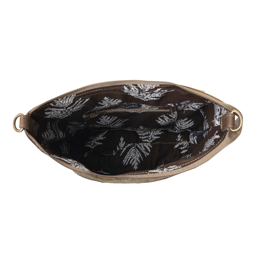 Myra Wild Paisley upcycled canvas concealed Carry Bag for Women in olive with vintage print Myra USA