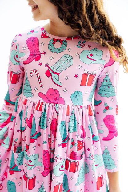Christmas Cowgirl L/S Pocket Twirl Dress