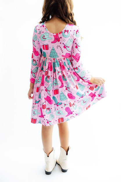 Christmas Cowgirl L/S Pocket Twirl Dress