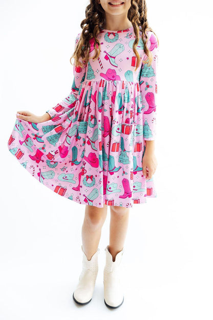 Christmas Cowgirl L/S Pocket Twirl Dress