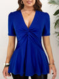 Plus Size Women's Blouses Front Knotted V Neck Blouse