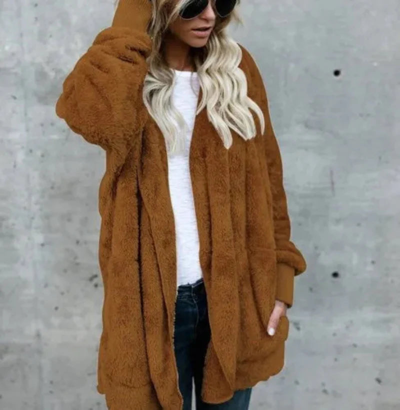 Double Fleece Plush Hooded Cardigan Jacket Women FitiqueFit