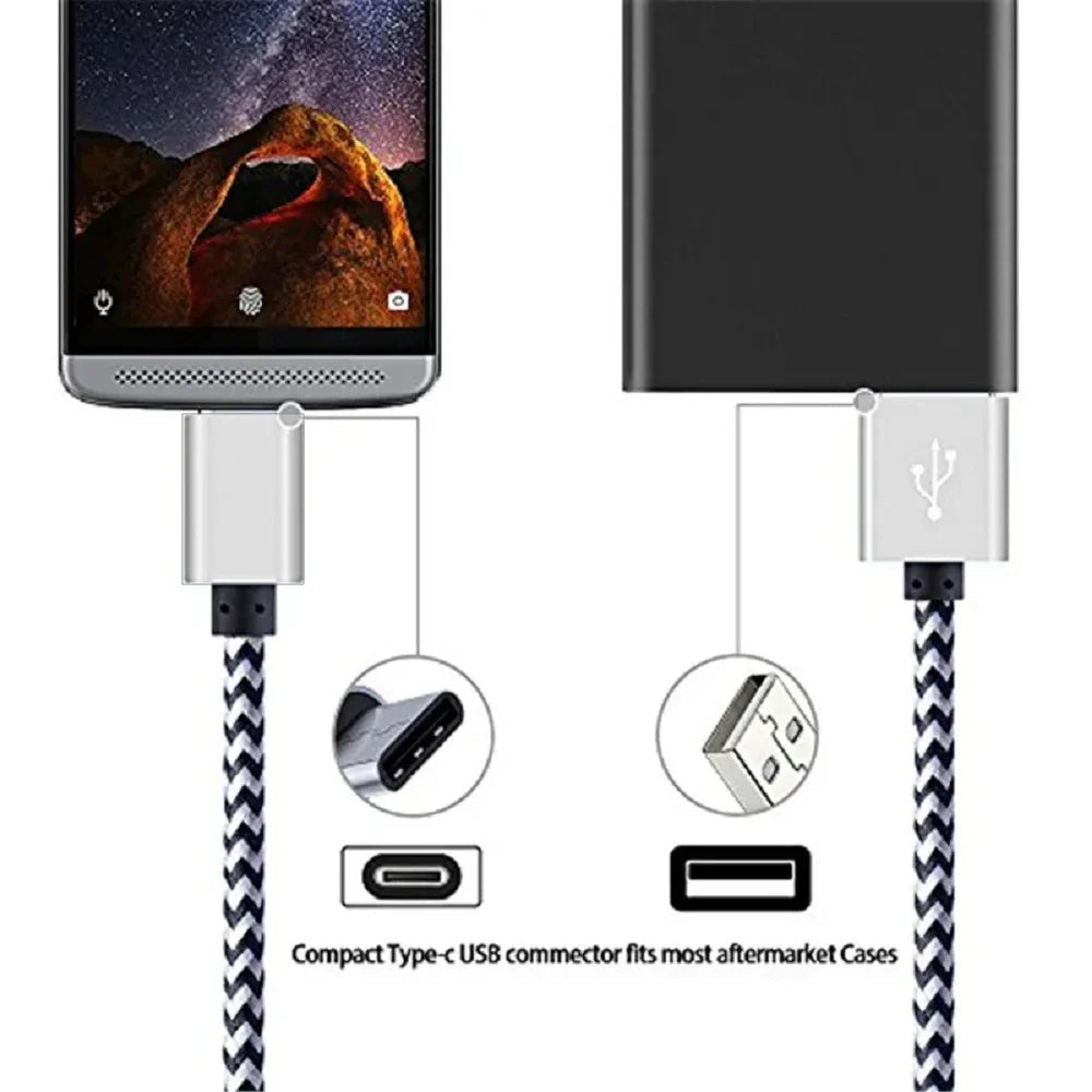 1-3Pcs USB Type C Cable Fast Charging Battery Charger Wire Woven Nylon Data Cable Mobile Phone Charger For Huawei Samsung USB C Pi-Mart