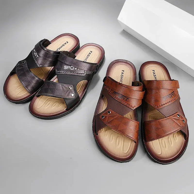 Leather Sandals For Men Summer Fashion Beach Shoes Male Trend Men's Casual Slippers Non-slip Open-toe Sandals Shoes Male NovaCart