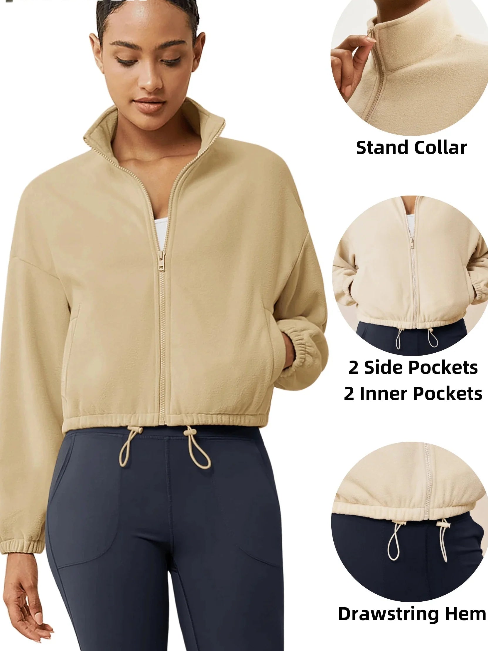 Winter Fleece Cropped Jacket with Stand Collar FitiqueFit