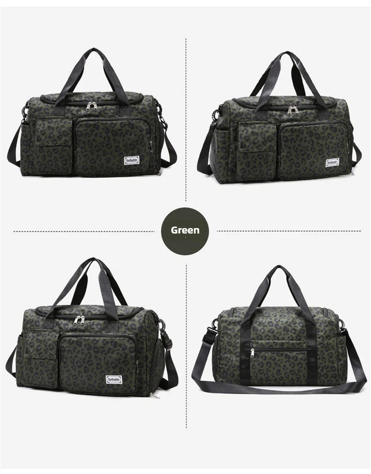Classic Leopard Print Large Capacity Leisure Luggage Bag with Multiple Pockets and Shoe Compartment Sports Fitness Travel Bag NovaCart