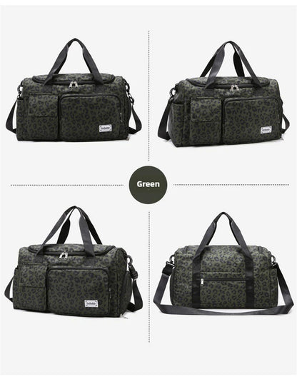 Classic Leopard Print Large Capacity Leisure Luggage Bag with Multiple Pockets and Shoe Compartment Sports Fitness Travel Bag NovaCart