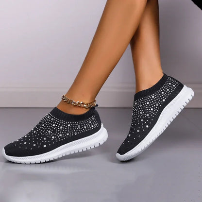 2024 New Crystal Breathable Mesh Sneaker Shoes for Women Comfortable Soft Bottom Flats Plus Size 43 Non Slip Casual Shoes Woman NovaCart