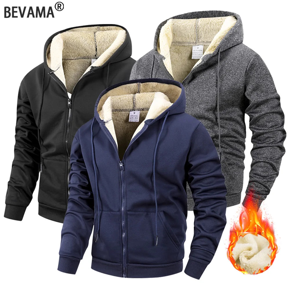 Winter Men's Zipper Jacket Fleece Warm Windproof Hoodies Heavyweight Cardigan Casual Sports Long Sleeve Sweatshirts Hooded Coat NovaCart