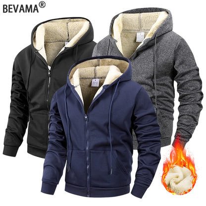 Winter Men's Zipper Jacket Fleece Warm Windproof Hoodies Heavyweight Cardigan Casual Sports Long Sleeve Sweatshirts Hooded Coat NovaCart