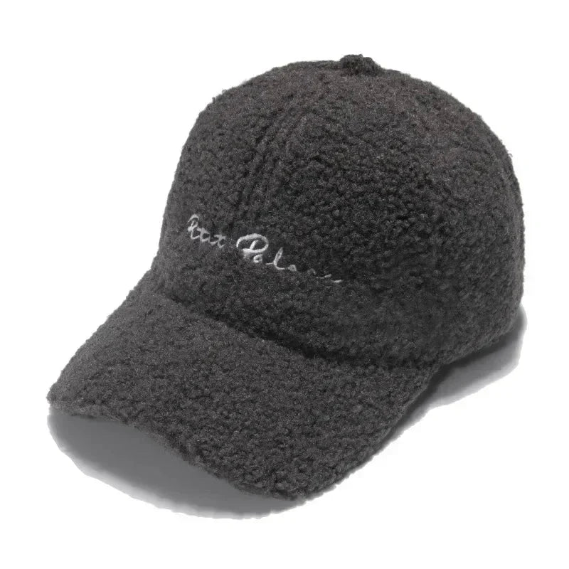 Lamb Wool Baseball Cap — Korean Style Plush Winter Sun Hat for Women FitiqueFit