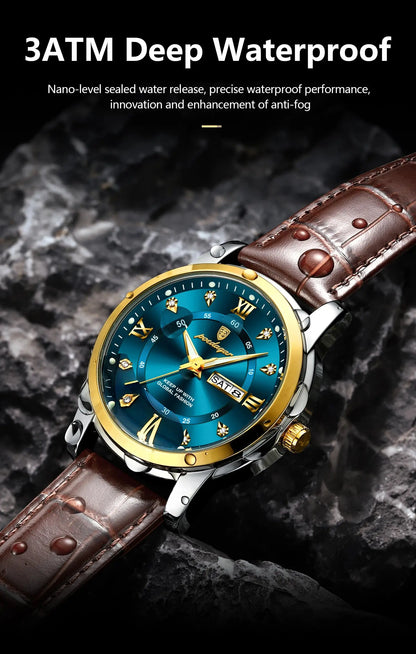 POEDAGAR Luxury Business Male Wristwatch Waterproof Luminous Leather Man Watch Date Week Sport Casual Men's Quartz Watches reloj NovaCart