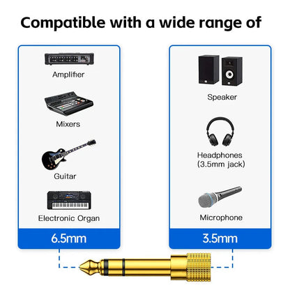 Jack 6.5 6.35mm Male Plug to 3.5mm Female Connector Gold Plating Headphone Microphone AUX Audio Plug Pi-Mart