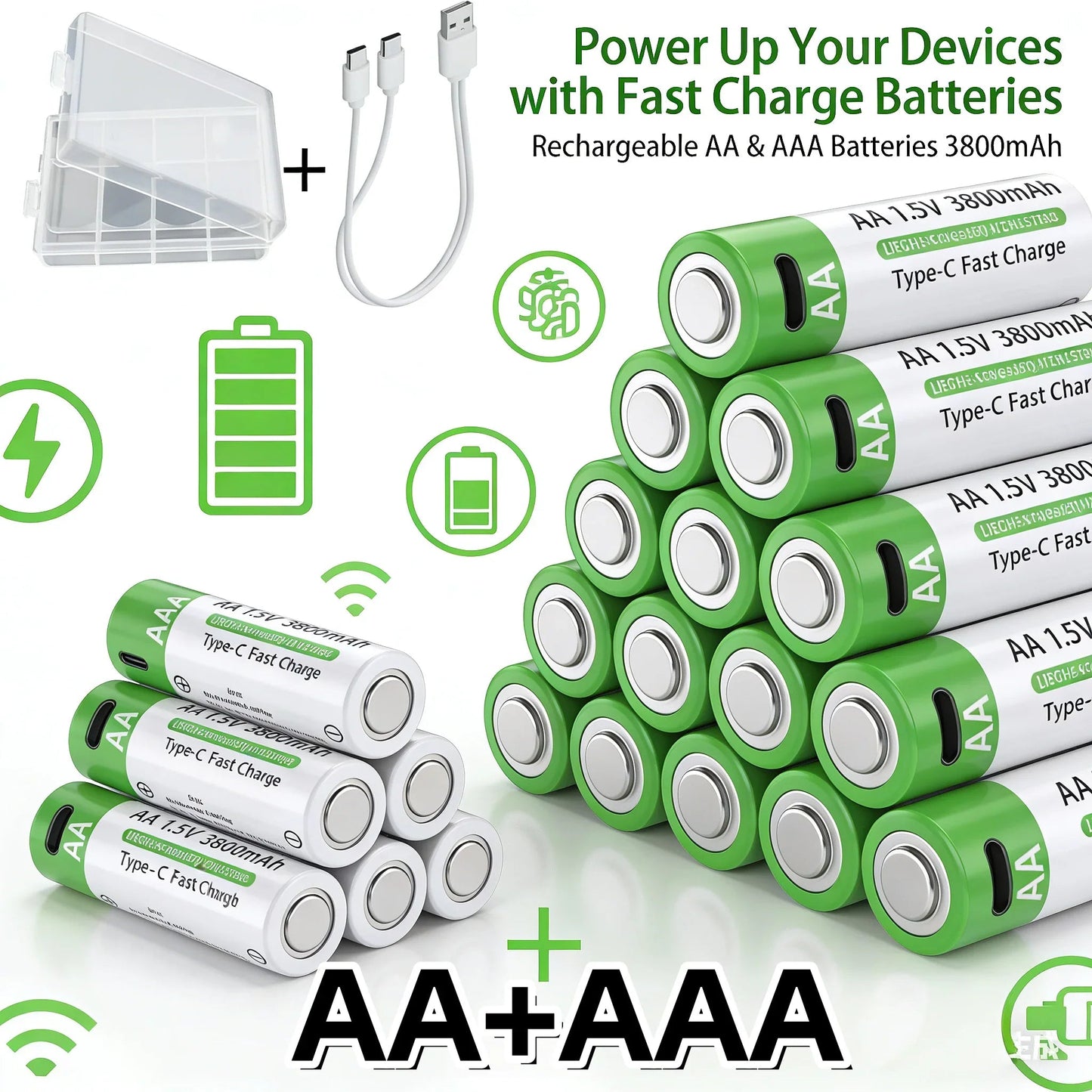 2025NEW Lithium-Ion Battery Type-C Rechargeable High-Capacity Battery AA&AAA Battery For remote control, mouse, electric toys Pi-Mart