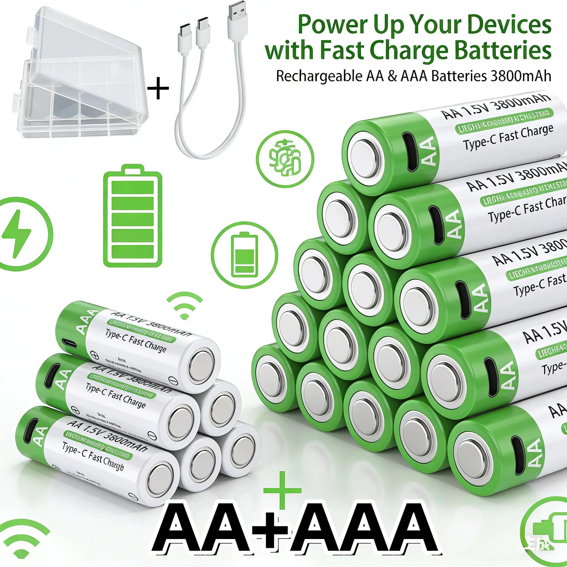 2025NEW Lithium-Ion Battery Type-C Rechargeable High-Capacity Battery AA&AAA Battery For remote control, mouse, electric toys Pi-Mart