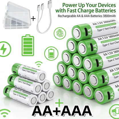 2025NEW Lithium-Ion Battery Type-C Rechargeable High-Capacity Battery AA&AAA Battery For remote control, mouse, electric toys Pi-Mart