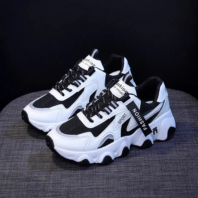 CINESSD 2023 Trendy Mesh Platform Sneakers Leather Shoes Breathable Casual Sports Shoes Women Flats NovaCart