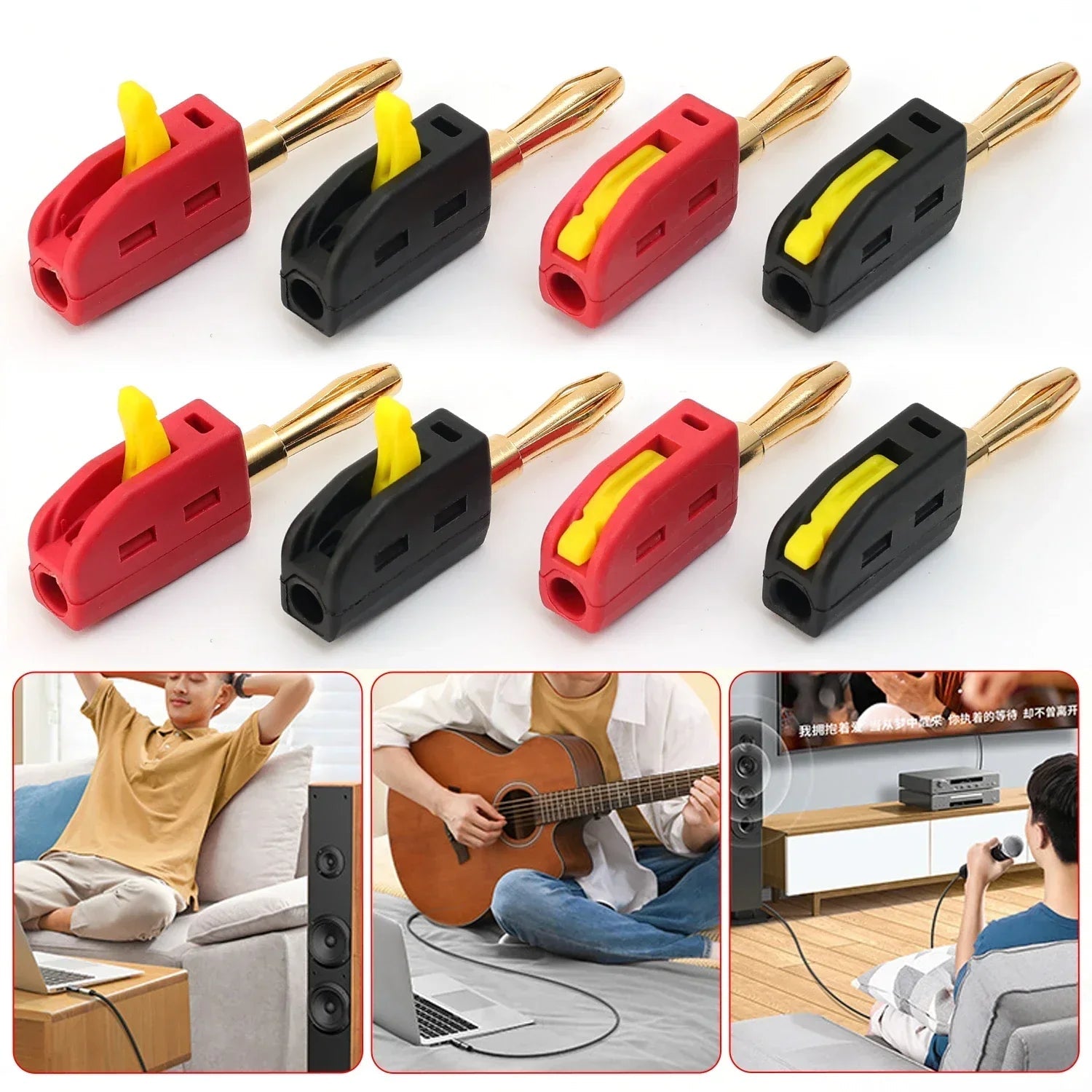 1-6PCS Portable 32A 4mm Banana Plug Solderless Quick Connect High Current Gold-Plated Connectors Audio Copper Speakers Amplifier Pi-Mart