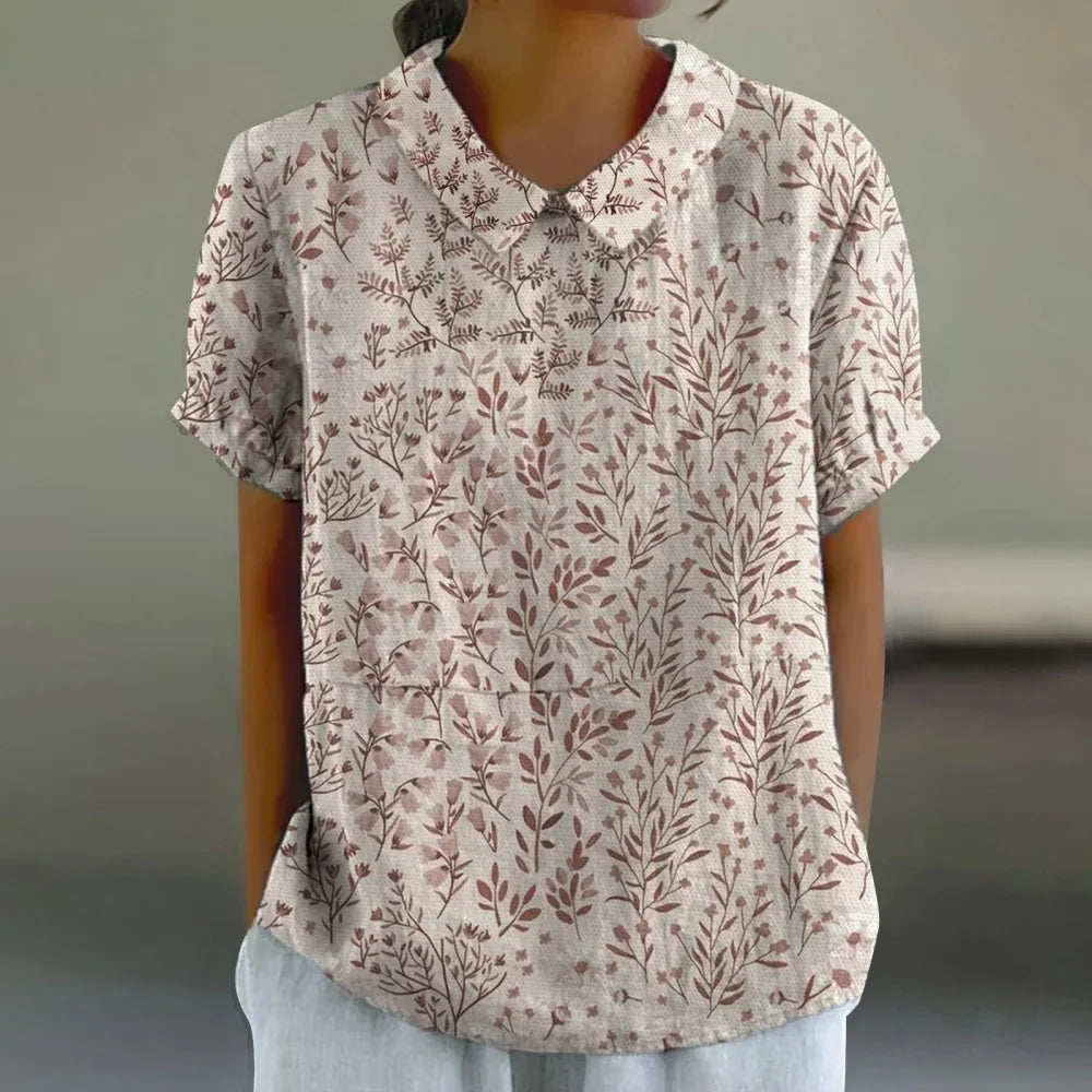 Printed  Puff Sleeve Peter Pan Collar Shirts Blouses